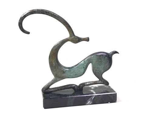 ART DECO BRONZE FIGURE OF AN ANTELOPE, on marble base15cm high