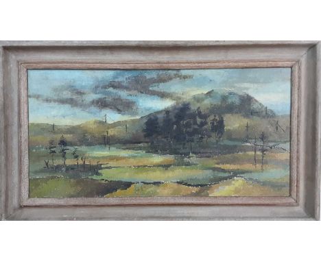 * LOUISE GIBSON ANNAND MBE (SCOTTISH 1915 - 2012), LANDSCAPE oil on canvas, signed and dated '84framedoverall size 42cm x 72c