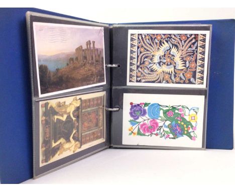 COLLECTION OF VINTAGE POSTCARDS, contained in a binder, along with a collection of cigarette cards