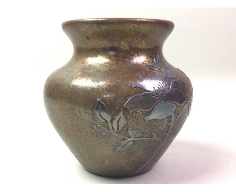 FAR EASTERN VASE, 20TH CENTURY  bronze, with applied silver flowers, impressed mark to base12.5cm high 
