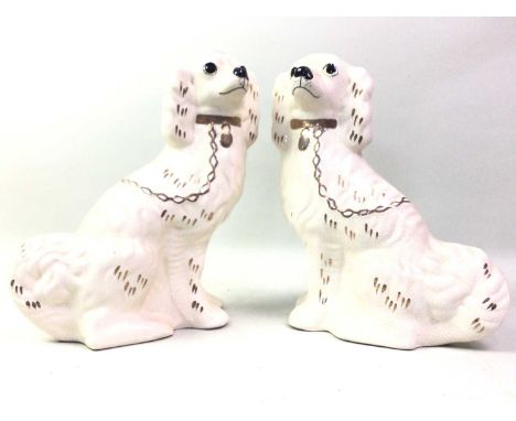 PAIR OF STAFFORDSHIRE WALLY DOGS, ALONG WITH A TABLE LAMP the dogs with gilt highlights30cm high
