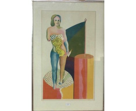 * MICHAEL ROSCHLAU (GERMAN b. 1942), PLATFORM II lithograph on paper, signed, dated '70 mounted, framed and under glassoveral