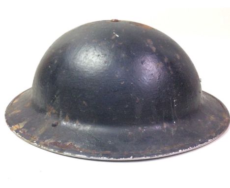 BRITISH BRODIE-TYPE HELMET, ALONG WITH A MUSICAL CIGARETTE BOX AND A COLLECTION OF MARBLES the marbles in vintage tin