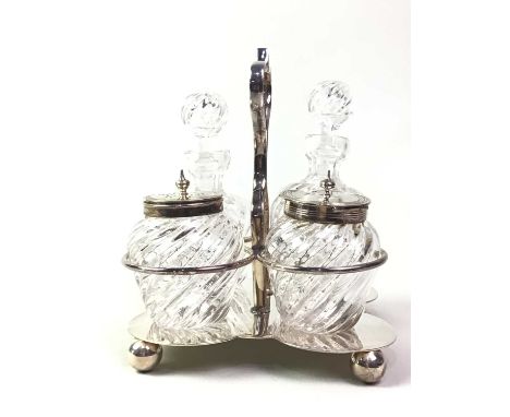 COLLECTION OF SILVER PLATE AND CUTLERY, including a canteen and cased sets of cutlery, cruet stands, toast rack, silver mount