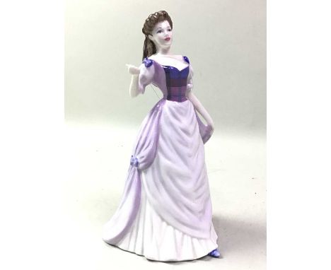 THREE COALPORT AND TWO ROYAL DOULTON FIGURES, the Doulton comprising Top O' the Hill and Pride of Scotlandtallest 24cm highQt