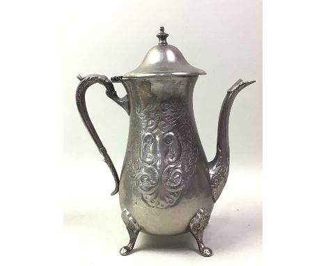 SADDAM HUSSEIN INTEREST (IRAQI, 1937–2006), SILVER PLATED FOUR-PIECE COFFEE SERVICE, CIRCA 1990 - 2004  comprising two coffee