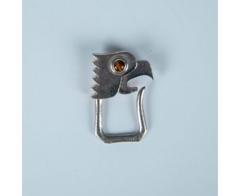 Unique eagle head key ring with tiger's eye stone eyes. Marked 925. 14g total weight. Dimensions: 1.75"L x 1.25"WCountry of O