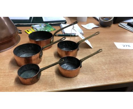  Sale Item:    5 SMALL COPPER PANS   Vat Status:   No Vat   Buyers Premium:  This lot is subject to a Buyers Premium of 15% +
