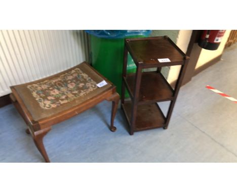  Sale Item:    TAPESTRY TOP STOOL &amp; 3 TIER TABLE  Vat Status:   No Vat   Buyers Premium:  This lot is subject to a Buyers