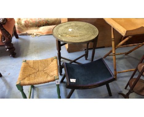  Sale Item:    BRASS TOP TABLE &amp; 2 STOOLS (AF)   Vat Status:   No Vat   Buyers Premium:  This lot is subject to a Buyers 