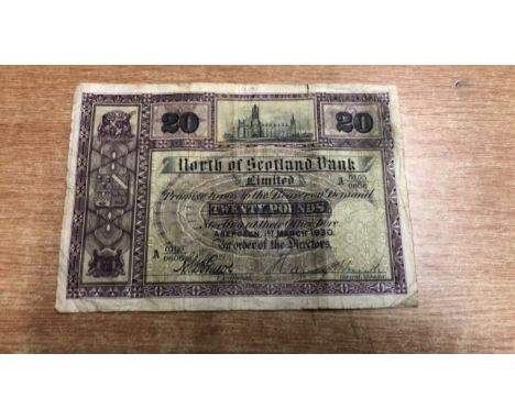  Sale Item:    £20 NOTE NORTH OF SCOTLAND BANK ABERDEEN 1ST MARCH 1930 (AF)  Vat Status:   No Vat   Buyers Premium:  This lot