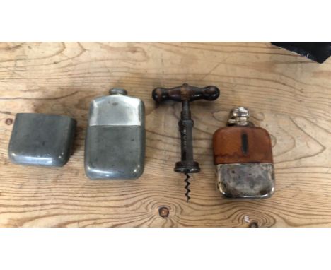  Sale Item:    BOX- 2 HIP FLASKS &amp; CORKSCREW   Vat Status:   No Vat   Buyers Premium:  This lot is subject to a Buyers Pr