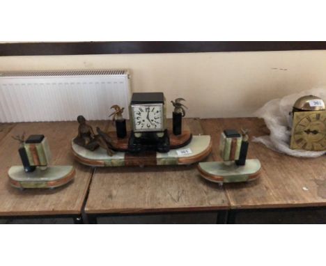  Sale Item:    ART DECO 3 PCE CLOCK SET (AF)   Vat Status:   No Vat   Buyers Premium:  This lot is subject to a Buyers Premiu