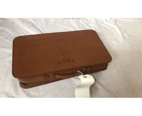  Sale Item:    LEATHER CASED TRAVEL CASE- BOTTLES HAVE SILVER TOPS  Vat Status:   No Vat   Buyers Premium:  This lot is subje