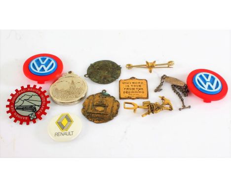 Miners lapel badge, fox head pin badge, Bentwood Square and Compass Club medallion, silver identity bracelet engraved "D.A. G
