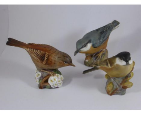 3 ROYAL WORCESTER BIRD FIGURES, MARSH TIT, NUTHATCH AND HEDGE SPARROW
