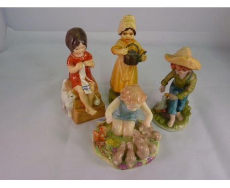 ROYAL WORCESTER FIGURE  'WOODLAND DANCE', THREE OTHER COLOURED BLANK FIGURES