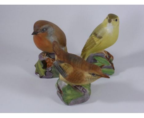 3 ROYAL WORCESTER BIRD FIGURES, ROBIN, WOOD WARBLER AND WREN