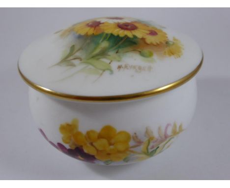 ROYAL WORCESTER POT AND COVER WITH FLORAL DECORATION ON WHITE GROUND, SIGNED EVERETT