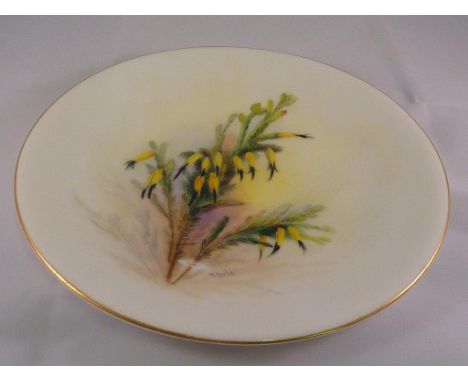 ROYAL WORCESTER PLATE PUCE MARKED DEC FLOWERS ERIKA PLUKENA SIG W HALE, WEAR MARK IN FRONT