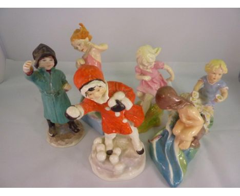 COLLECTION OF ROYAL WORCESTER MONTHS OF THE YEAR FIGURES, FEBRUARY A/F , MARCH, MAY, JULY, AUGUST, DECEMBER