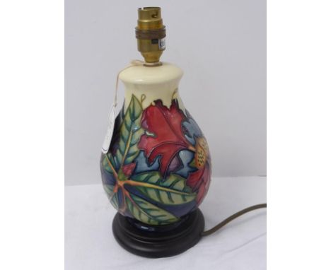 MOORCROFT, TABLE LAMP WITH TUBE LINED FLORAL DECORATION , ORIGINAL MOORCROFT LABEL, APPROX. 28 cm OVERALL