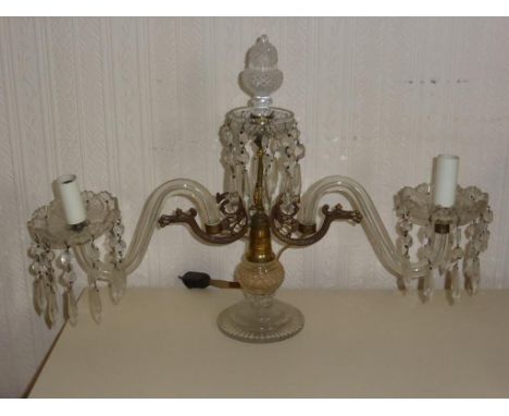 CUT GLASS CONVERTED CANDLESTICK WITH GILT METAL MOUNT