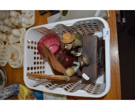 BOX OF VARIOUS MIXED ITEMS TO INCLUDE CRANBERRY GLASS BOWL, VINTAGE CAMERA ETC