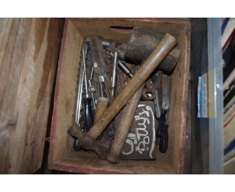 WOODEN CASE OF ASSORTED TOOLS