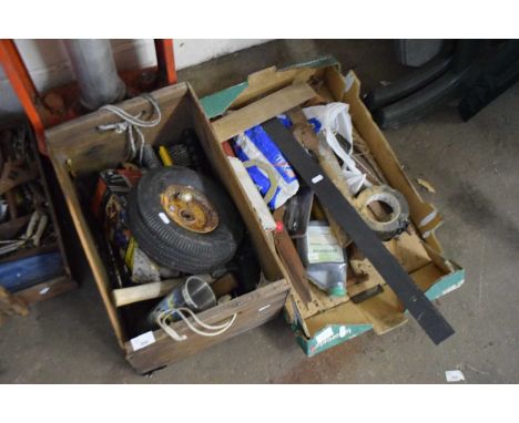 TWO BOXES OF VARIOUS TOOLS, GARAGE CLEARANCE ITEMS ETC