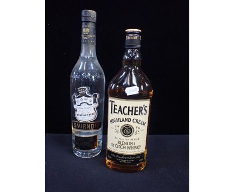 SMIRNOFF BLACK LABEL VODKAone 70cl bottle and a bottle of Teacher's Highland Cream blended scotch whisky, 70cl (2)
