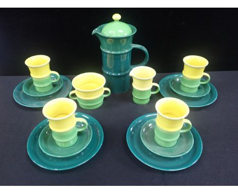 BJORN WIINBLAD FOR ROSENTHAL: A 1970S STUDIO LINE COFFEE SETfor four, in shades of green and yellow, with circular tray