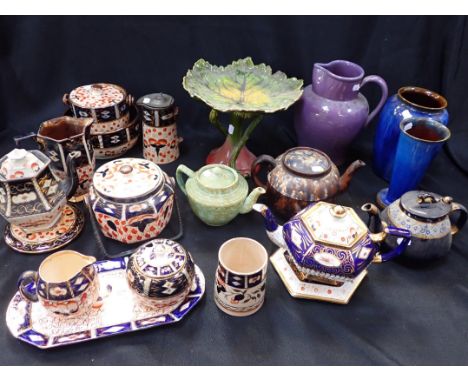 AN ART NOUVEAU STYLE BRETBY TAZZA(a/f) a large Bourne Denby violet-glazed jug, various 'Imari' painted earthenware and other 