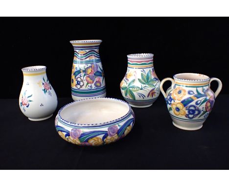 POOLE POTTERY: FIVE TRADITIONALLY PAINTED PIECES(5)