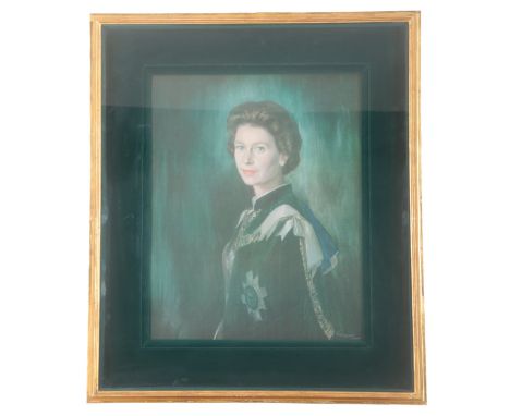 PAUL FITZGERALD (1922-2017)A portrait of Queen Elizabeth II, lithograph, 50 x 39cm in gilt frame