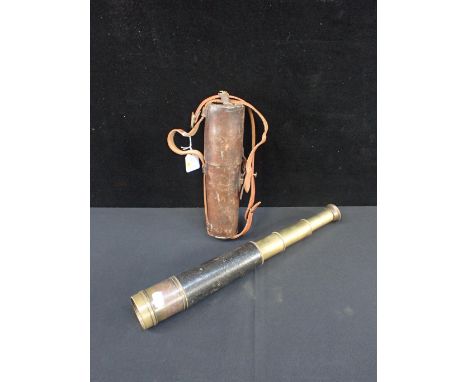 A 19tH CENTURY TELESCOPE, IN LEATHER CASEunmarked, but the case marked 'G.B.W. 6th K.O.Y.L.I'