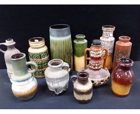 A COLLECTION OF 1960s WEST GERMAN POTTERY VASESand a lamp base