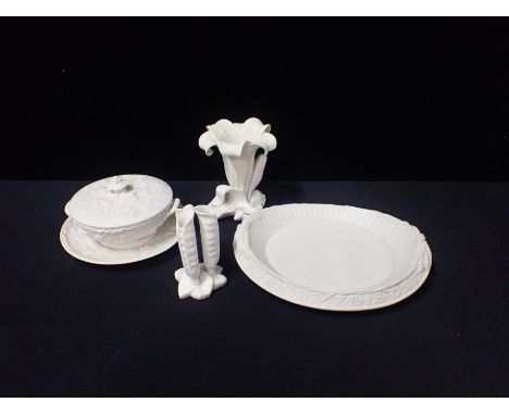 AN EARLY PARIAN COVERED BOWL AND STANDwith moulded naturalistic decoration, circa 1851, perhaps by T & R Boote, with a Minton