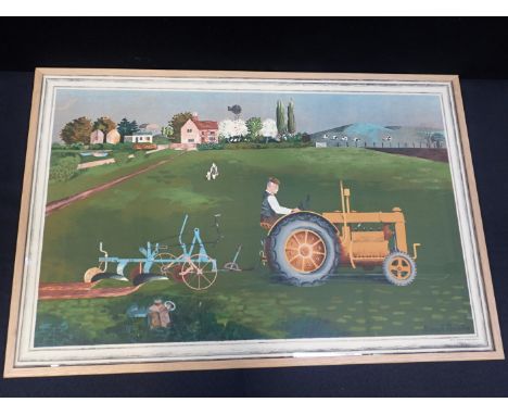 KENNETH ROWNTREE: A SCHOOL PRINT; TRACTOR IN FIELDS.P.3. Published by School Prints Ltd, c.1945, retaining its bright colours