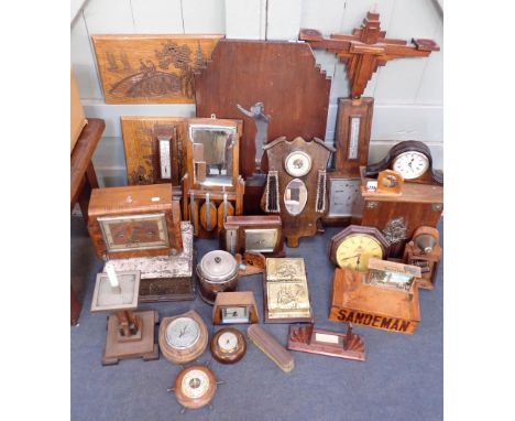 A 1930s OAK CLOTHES BRUSH SETsimilar barometers, a firescreen mounted with a chrome nude, and other '30s and later household 