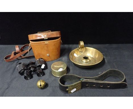 A PAIR OF SPINDLER & HOYER BLACK LACQUERED 8x30 BINOCULARSwith associated brown leather case, a Stanley brass pocket sextant,