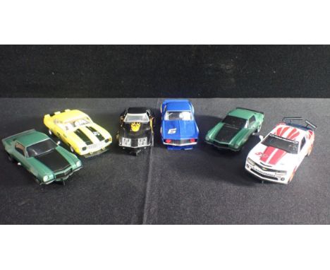 SIX UNBOXED SCALEXTRIC 'CHEVROLET' CARS&nbsp;including; Camaros and Corvette (some shown signs of light use but good conditio