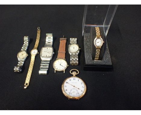 A GARRARD GOLD PLATED KEYLESS LEVER POCKET WATCHa Seiko wristwatch and mixed other wristwatches (7)