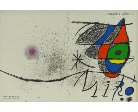 Joan Miro,
original lithograph, abstract 1972, 13" x 18.5", framed.