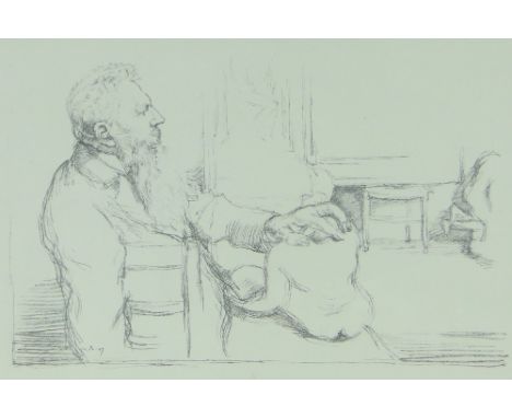 Sir William Rothenstein,
lithograph, Rodin in his studio, signed in the plate, 13" x 16", framed.