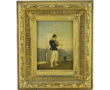 .... Berne-Bellecour,
oil on wood panel, a sailor on the wharf, signed, 5" x 4", framed.