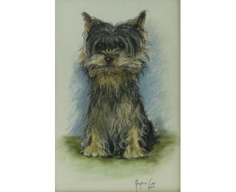 Marjorie Cox,
coloured pastels, portrait of a terrier, signed and dated 1985, 15.5" x 10", framed.