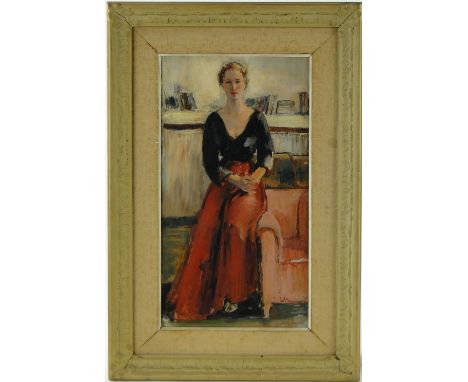 Eric H Kennington,
oil on board, portrait of a woman, signed, 22" x 12", framed.