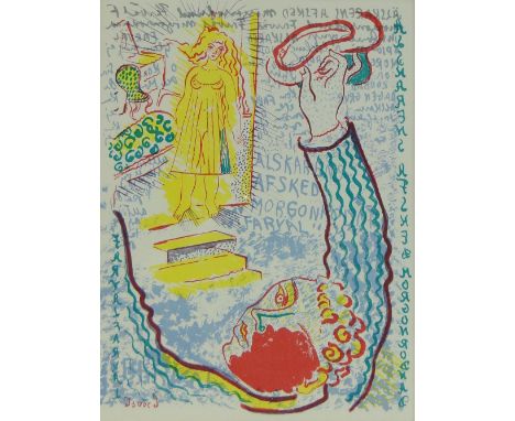 Isaac Grunewald,
colour lithograph, surrealist, issued 1918/19, signed in the plate, 13" x 9", framed.