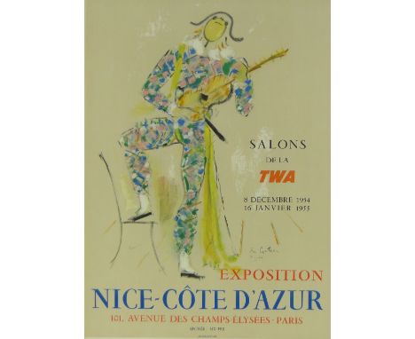 Jean Cocteau,
original lithograph exhibition poster, published by Mourlot 1954, 26.5" x 19", framed.